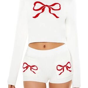 Forever 21 White Shorts with Red Bow Accents